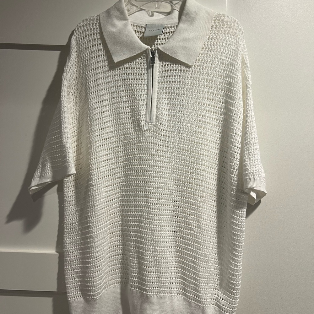 Varley Open Knit White Knit Sweater 1/2 zip New without tags